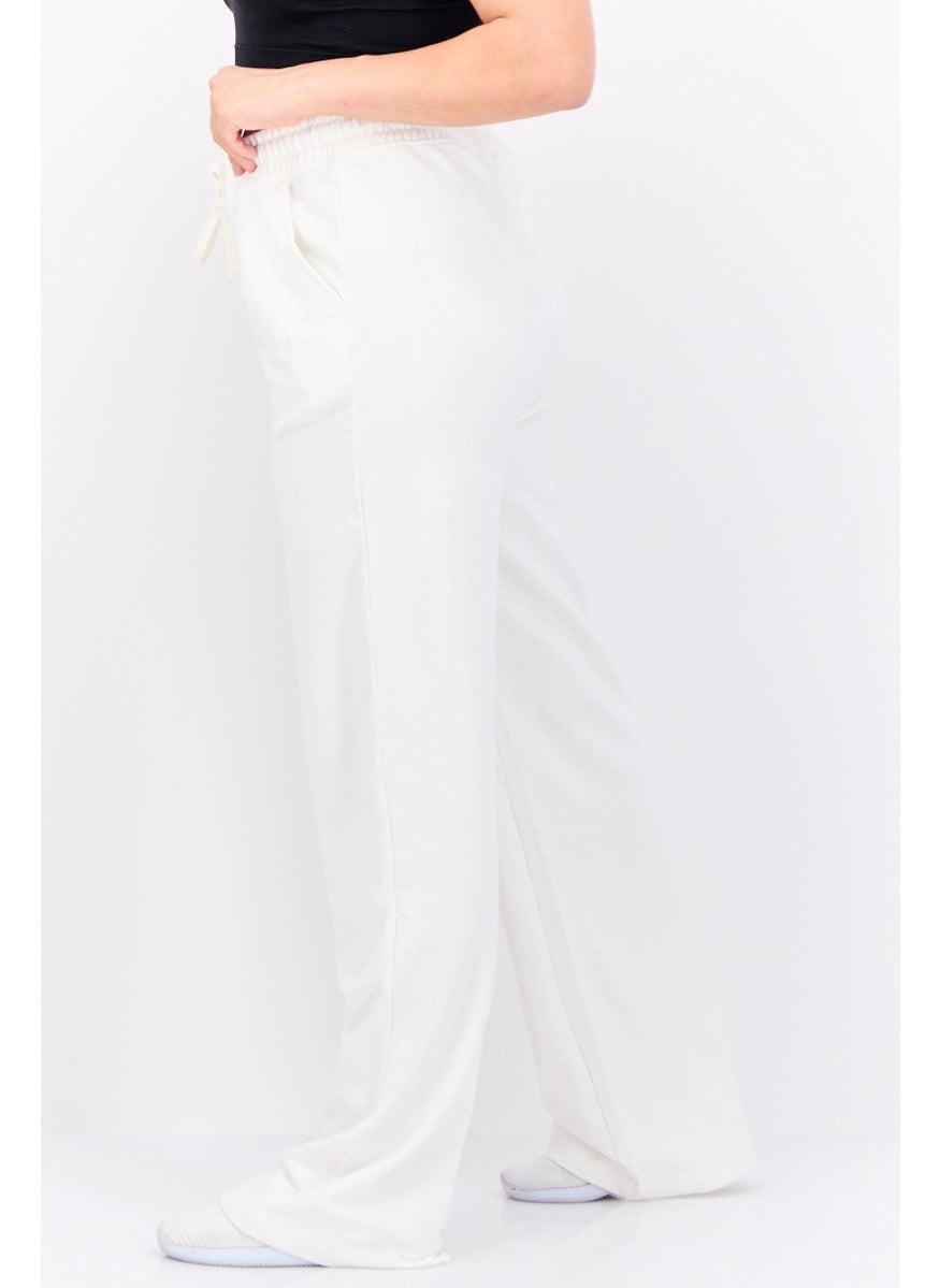 Women Regular Fit Embroidered Logo Palazzo Pant, Off White