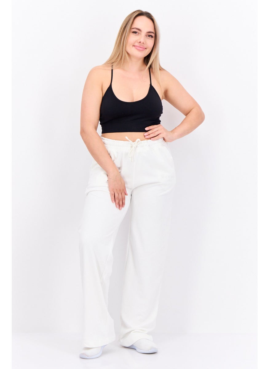 Women Regular Fit Embroidered Logo Palazzo Pant, Off White