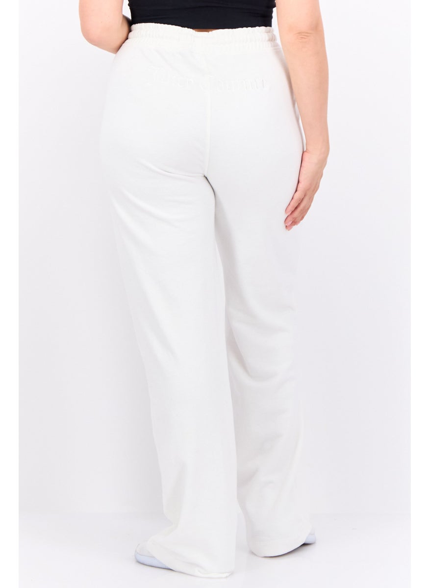 Women Regular Fit Embroidered Logo Palazzo Pant, Off White