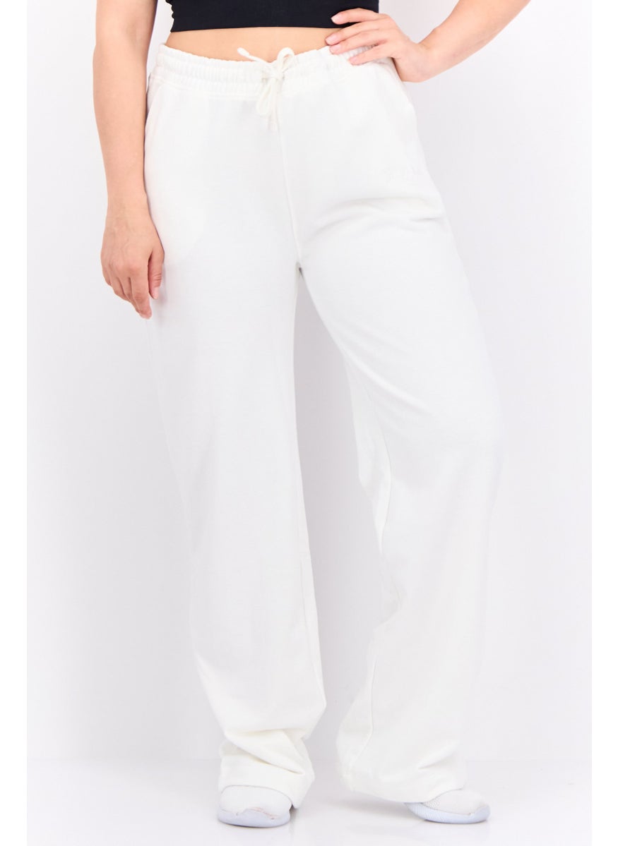 Women Regular Fit Embroidered Logo Palazzo Pant, Off White