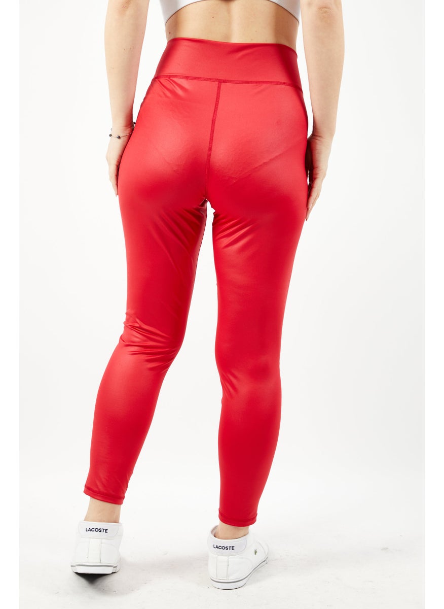 Women Coated Jersey Leggings, Lipstick Red