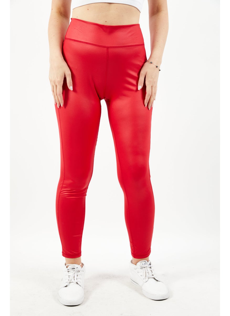 Women Coated Jersey Leggings, Lipstick Red