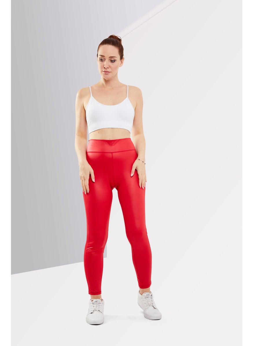 Women Coated Jersey Leggings, Lipstick Red