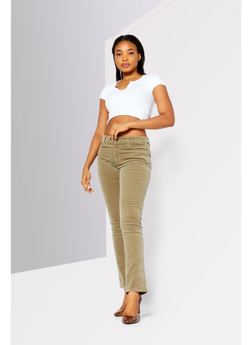 Women Regular Fit Corduroy Pants, Light Olive