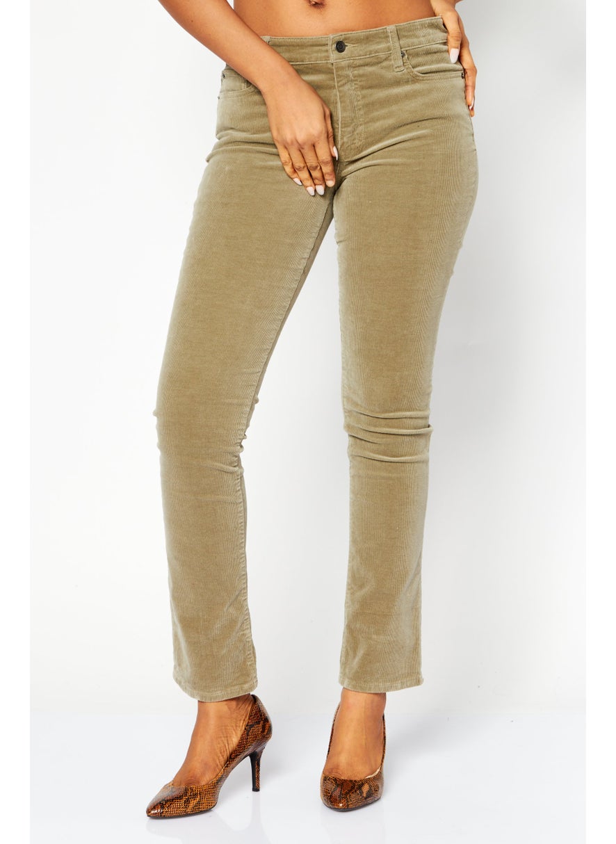 Women Regular Fit Corduroy Pants, Light Olive