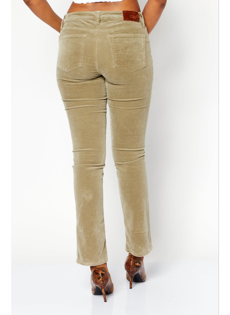 Women Regular Fit Corduroy Pants, Light Olive