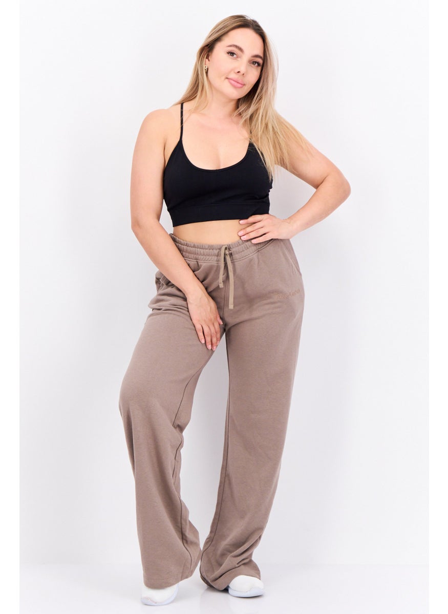 Women Regular Fit Embroidered Logo Palazo Pant, Brown