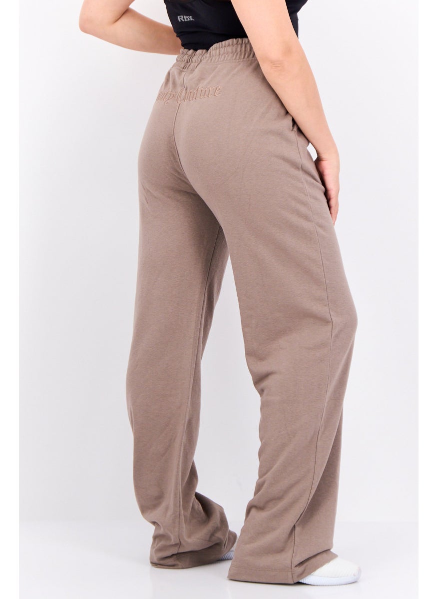 Women Regular Fit Embroidered Logo Palazo Pant, Brown