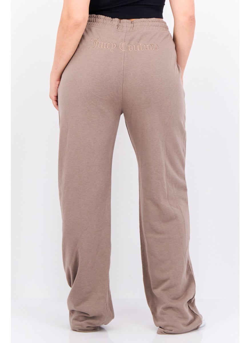 Women Regular Fit Embroidered Logo Palazo Pant, Brown