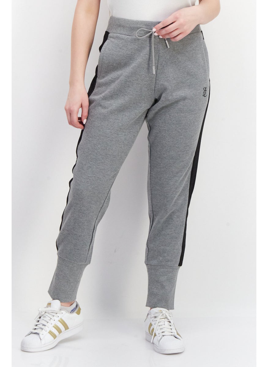 Women Drawstrings Wide Cuff Brand Logo Jogger Pants, Grey