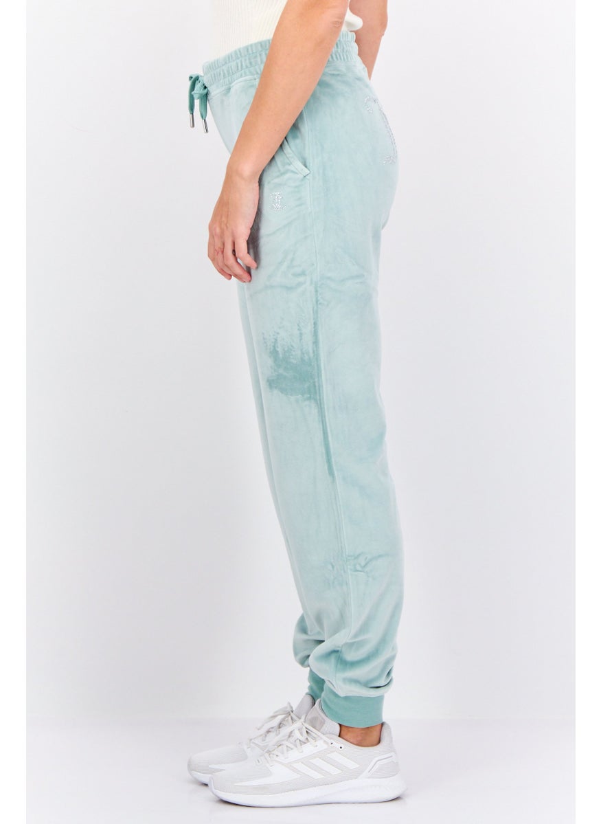 Women Regular Fit Velvet Jogger Pants, Pale Green