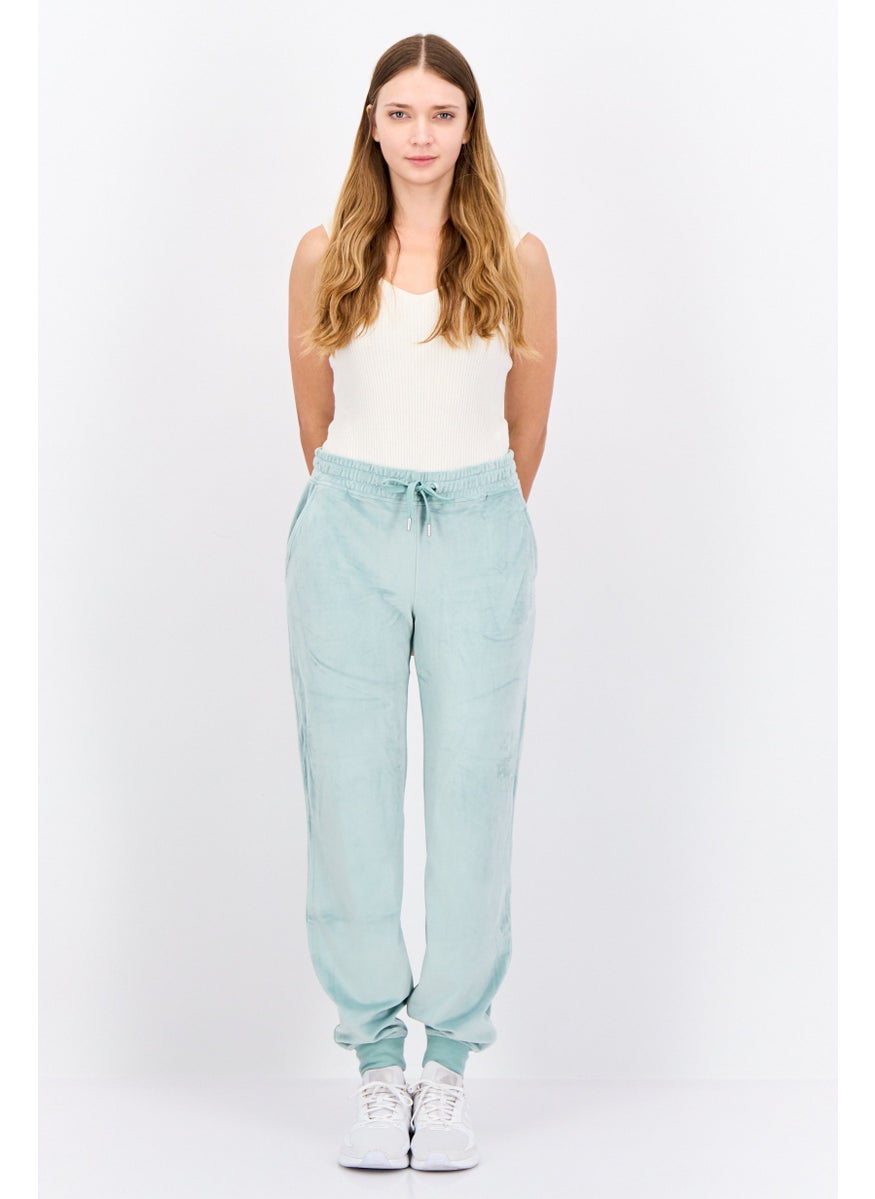Women Regular Fit Velvet Jogger Pants, Pale Green