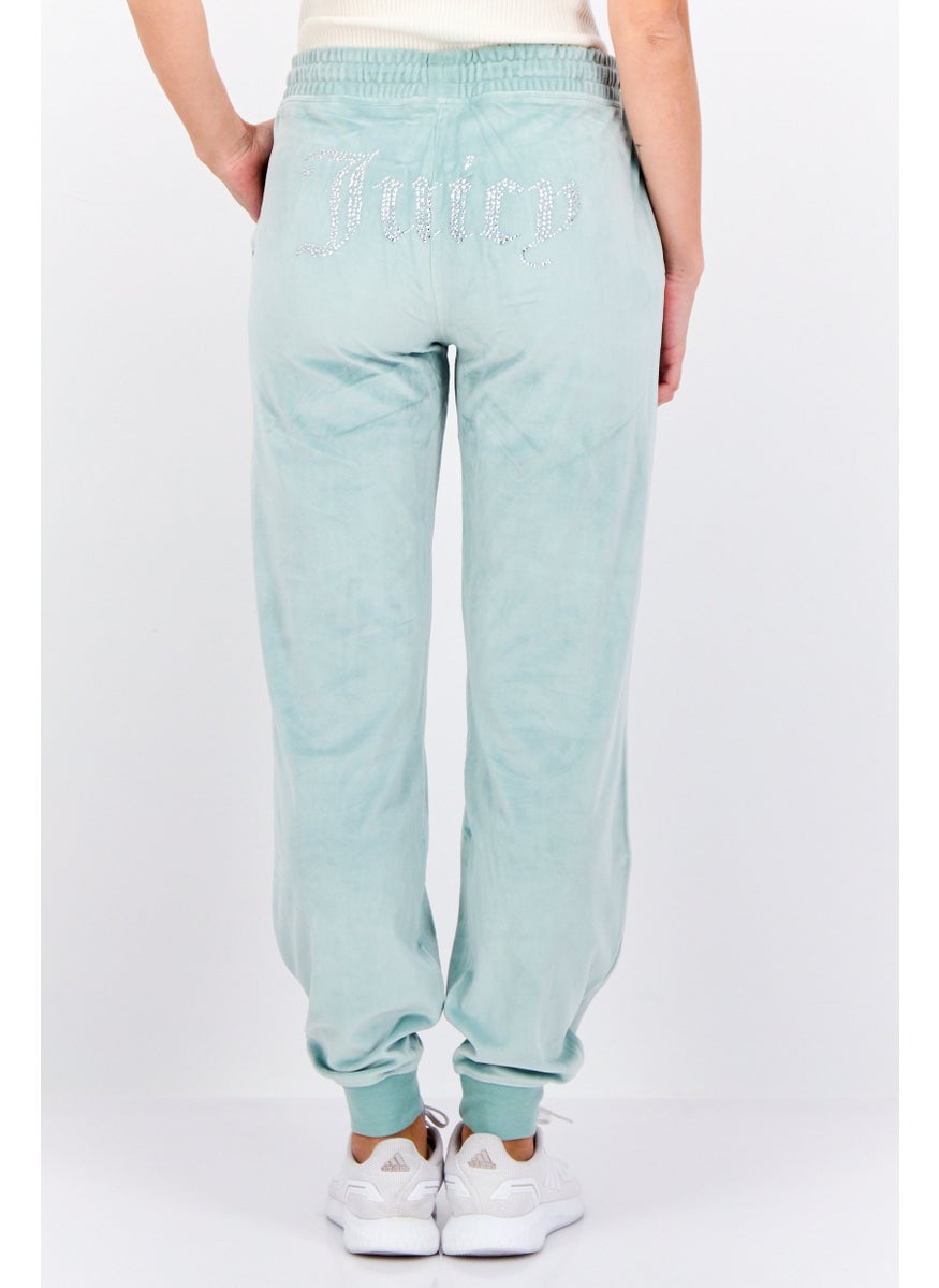 Women Regular Fit Velvet Jogger Pants, Pale Green