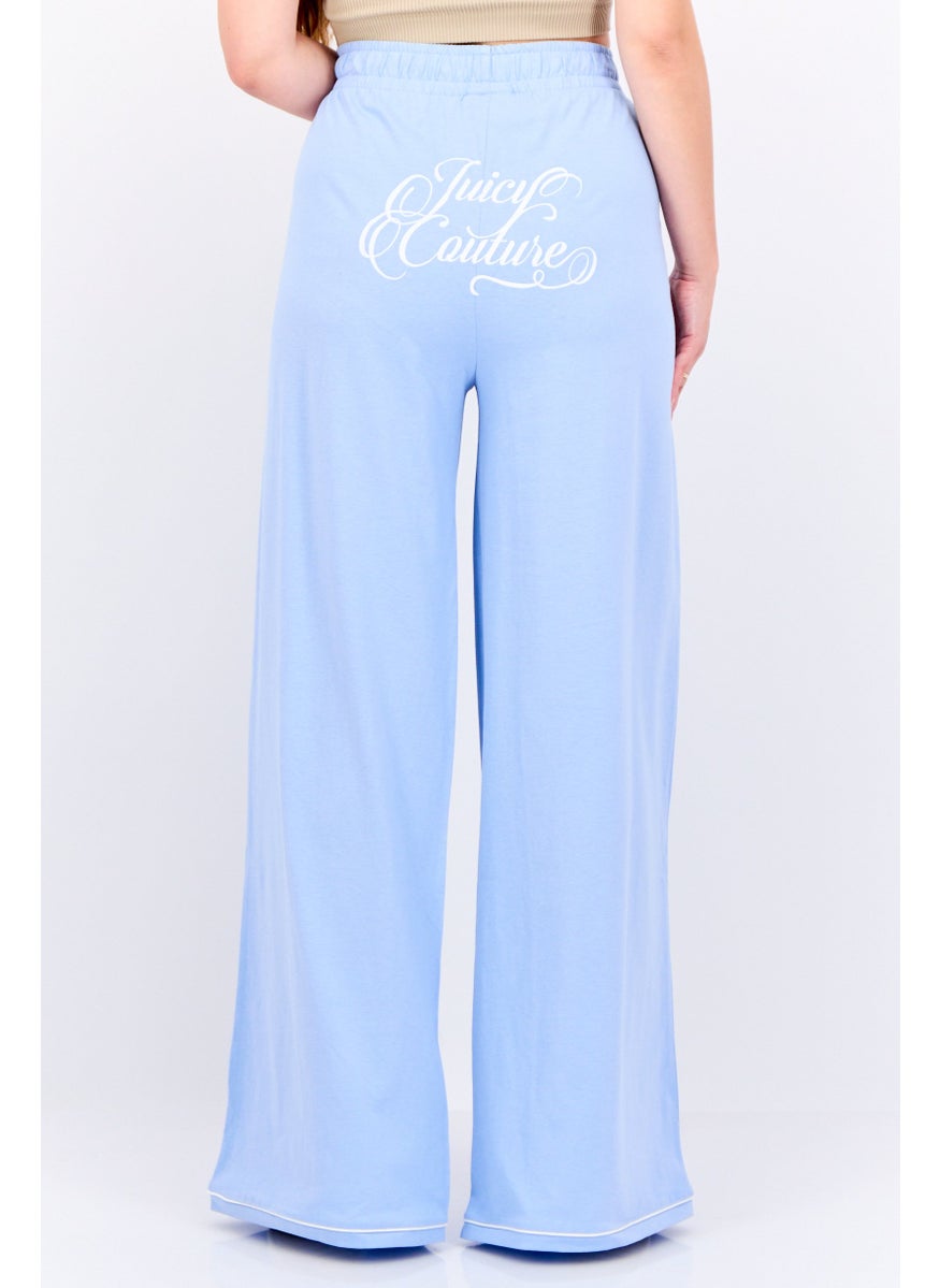 Women Loose Fit Brand Logo Wide Leg Pants, Light Blue