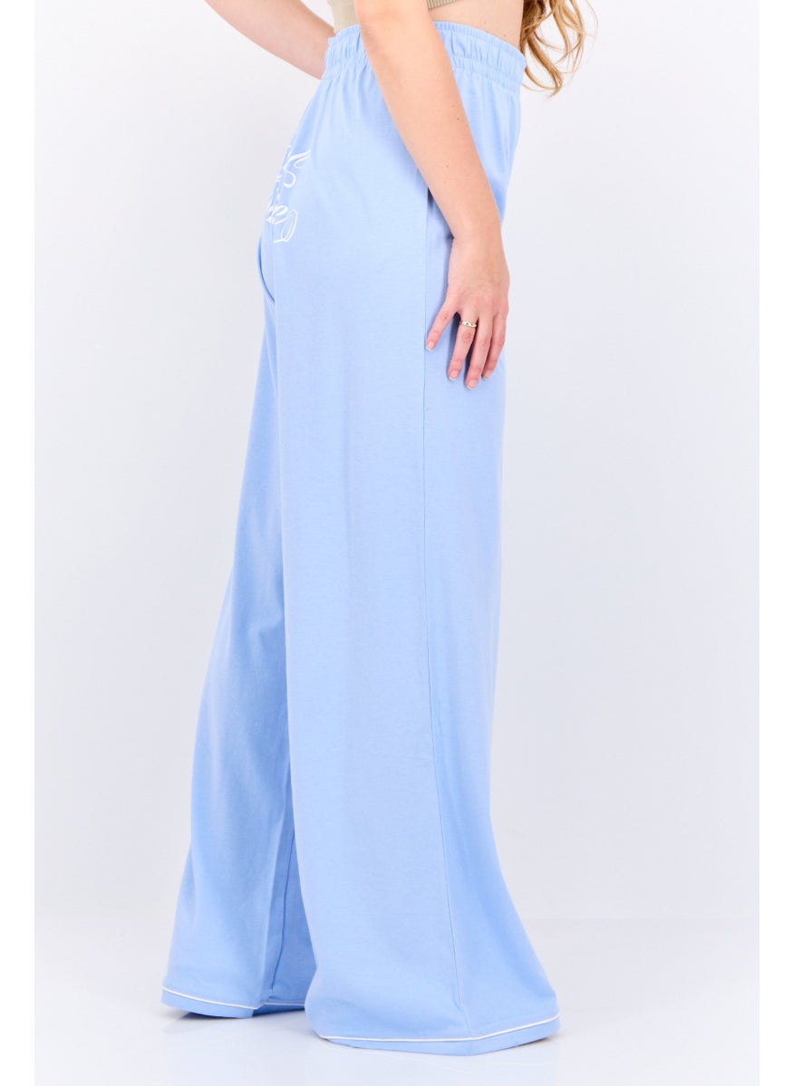 Women Loose Fit Brand Logo Wide Leg Pants, Light Blue