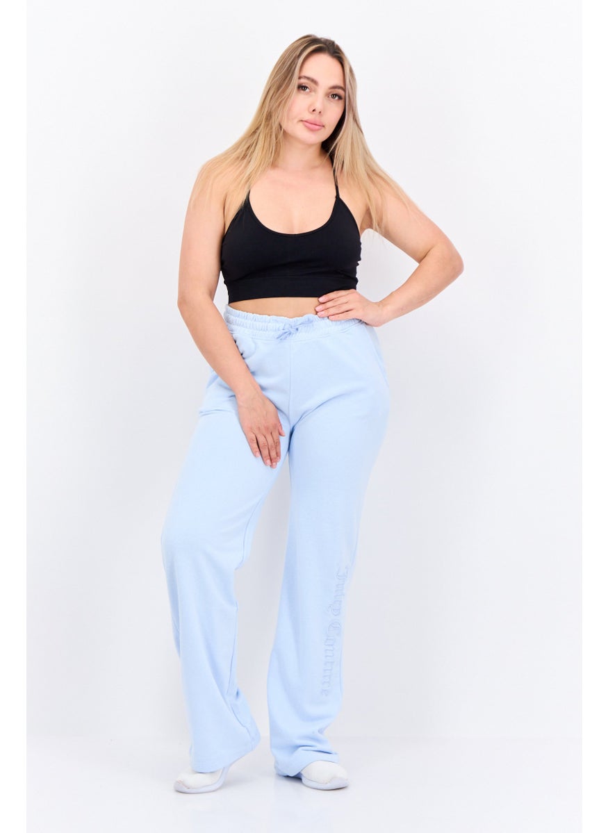 Women Regular Fit Embroidered Logo Straight Leg Pants, Light Blue