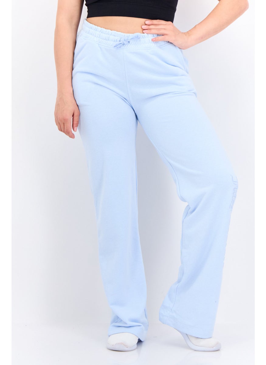 Women Regular Fit Embroidered Logo Straight Leg Pants, Light Blue