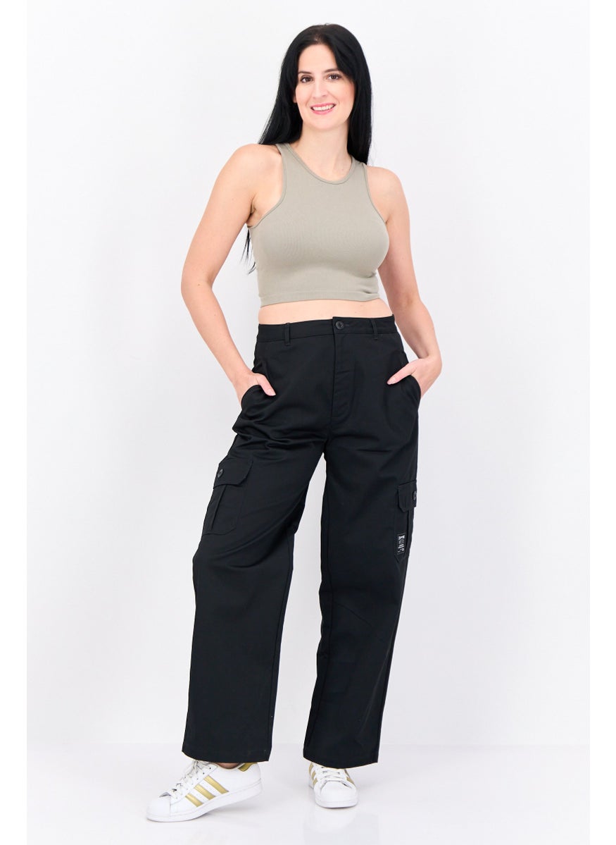 Women Relaxed Fit Outdoor Cargo Pants, Black
