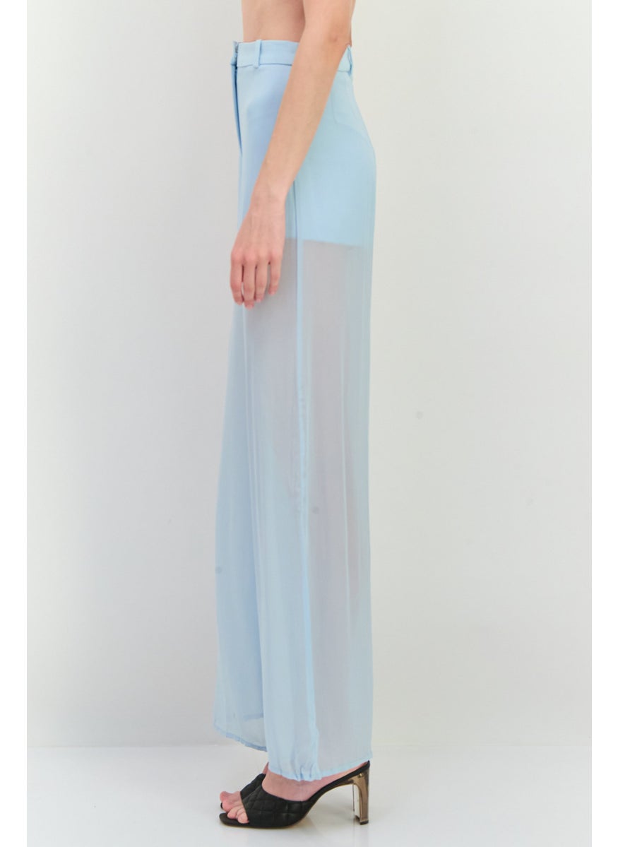 Women Regular Fit Solid Wide Leg Pants, Slate Blue