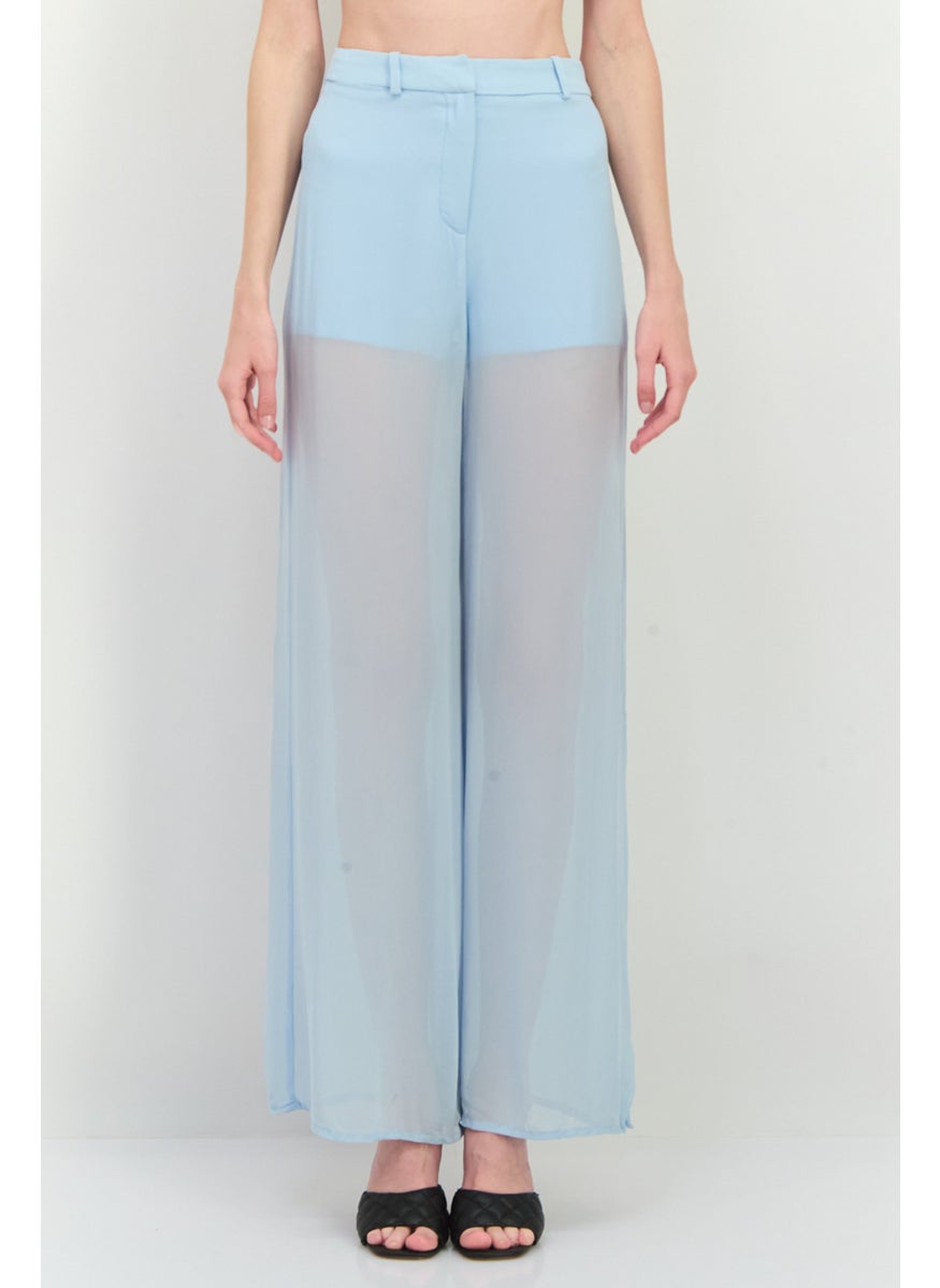 Women Regular Fit Solid Wide Leg Pants, Slate Blue