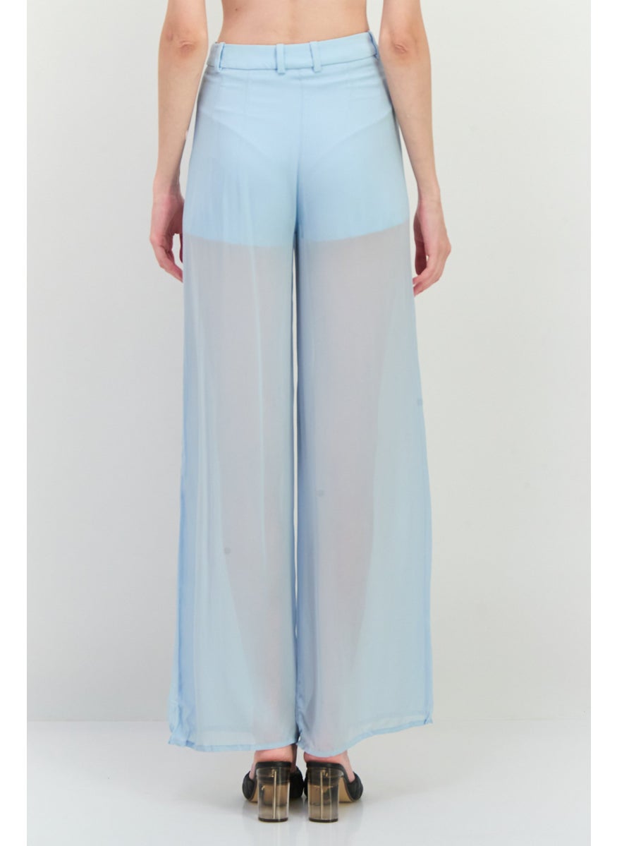 Women Regular Fit Solid Wide Leg Pants, Slate Blue