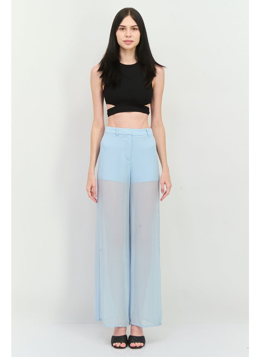 Women Regular Fit Solid Wide Leg Pants, Slate Blue