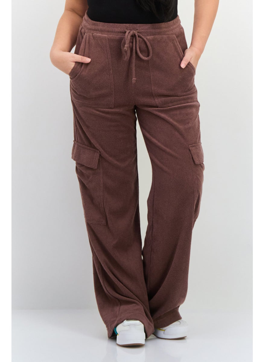 Women Regular Fit Plain Cargo Pants, Brown