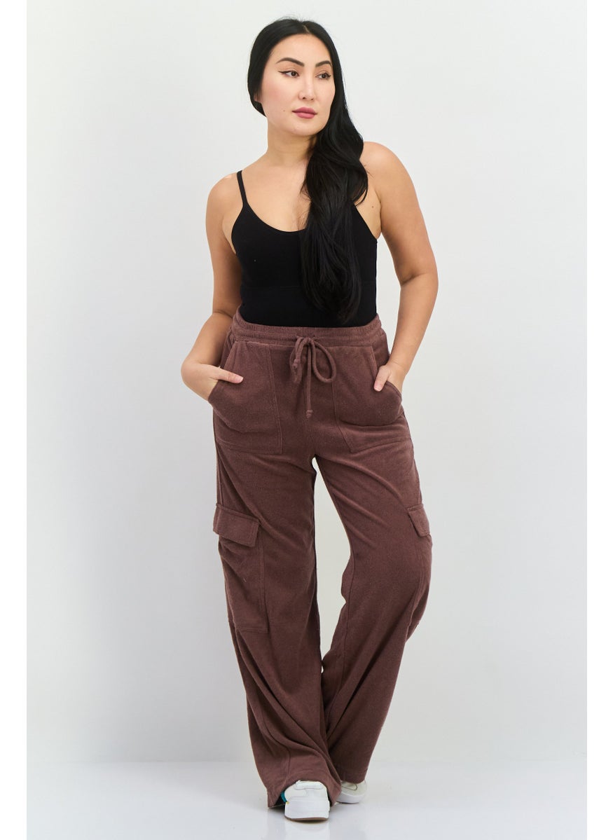 Women Regular Fit Plain Cargo Pants, Brown