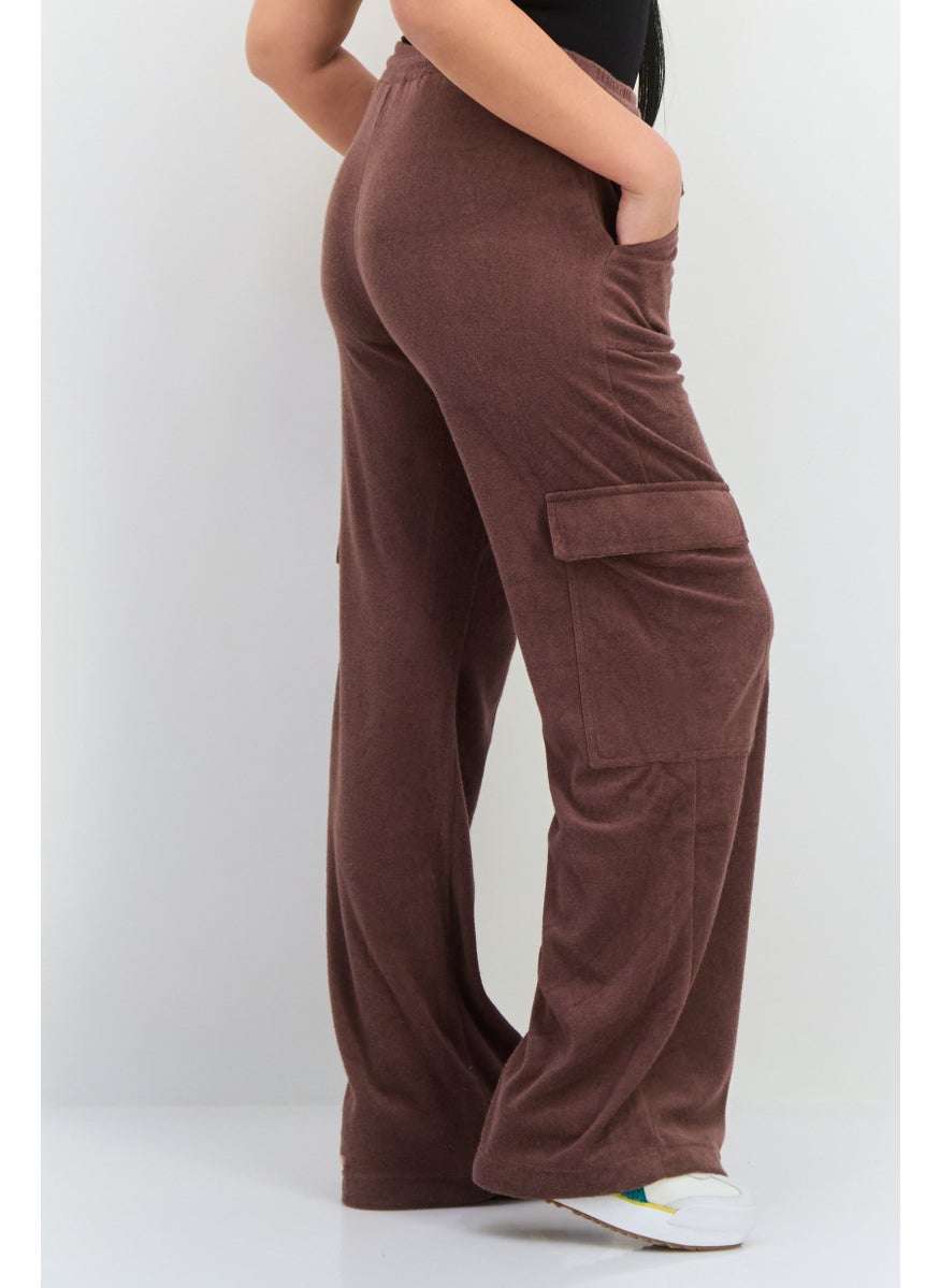 Women Regular Fit Plain Cargo Pants, Brown