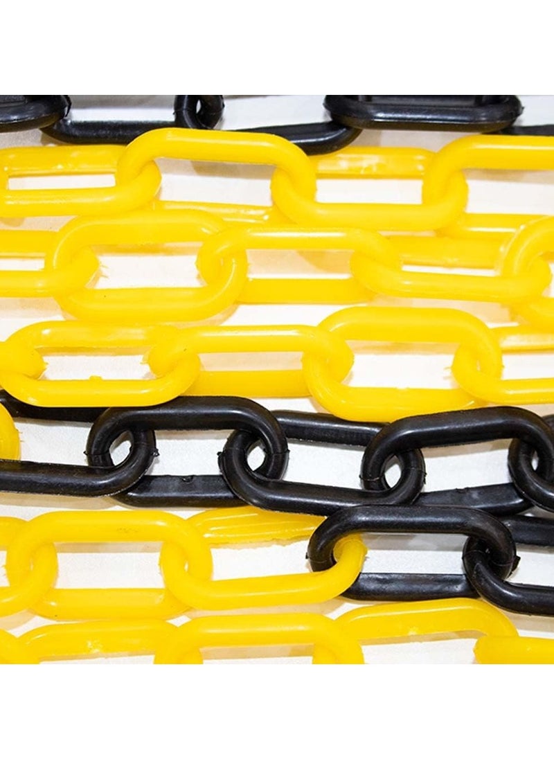 Berry 25 Meter Yellow & Black Plastic Chain Barrier, 6mm Thick | Safety Link for Crowd Control, Construction, Road Safety, Parking & Warehouse Use