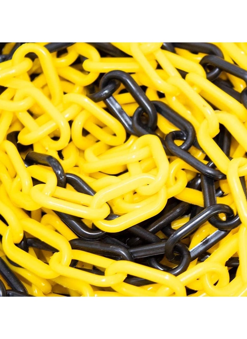 Berry 25 Meter Yellow & Black Plastic Chain Barrier, 6mm Thick | Safety Link for Crowd Control, Construction, Road Safety, Parking & Warehouse Use