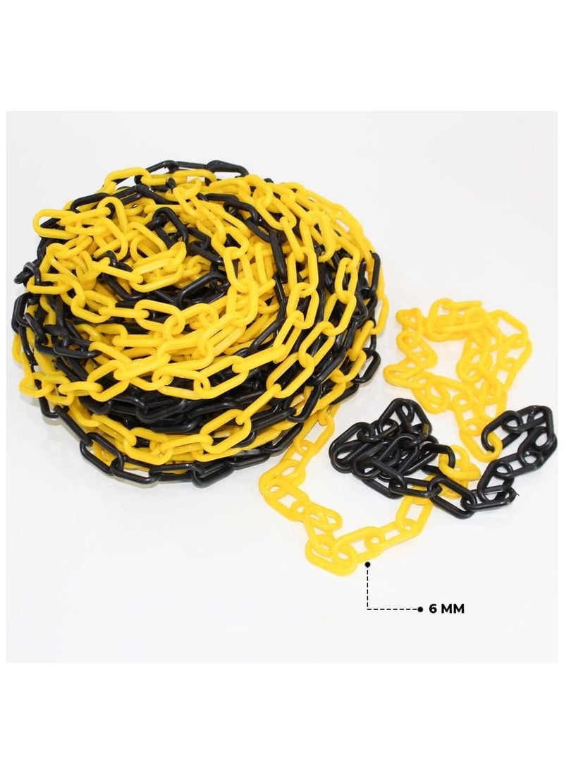 Berry 25 Meter Yellow & Black Plastic Chain Barrier, 6mm Thick | Safety Link for Crowd Control, Construction, Road Safety, Parking & Warehouse Use