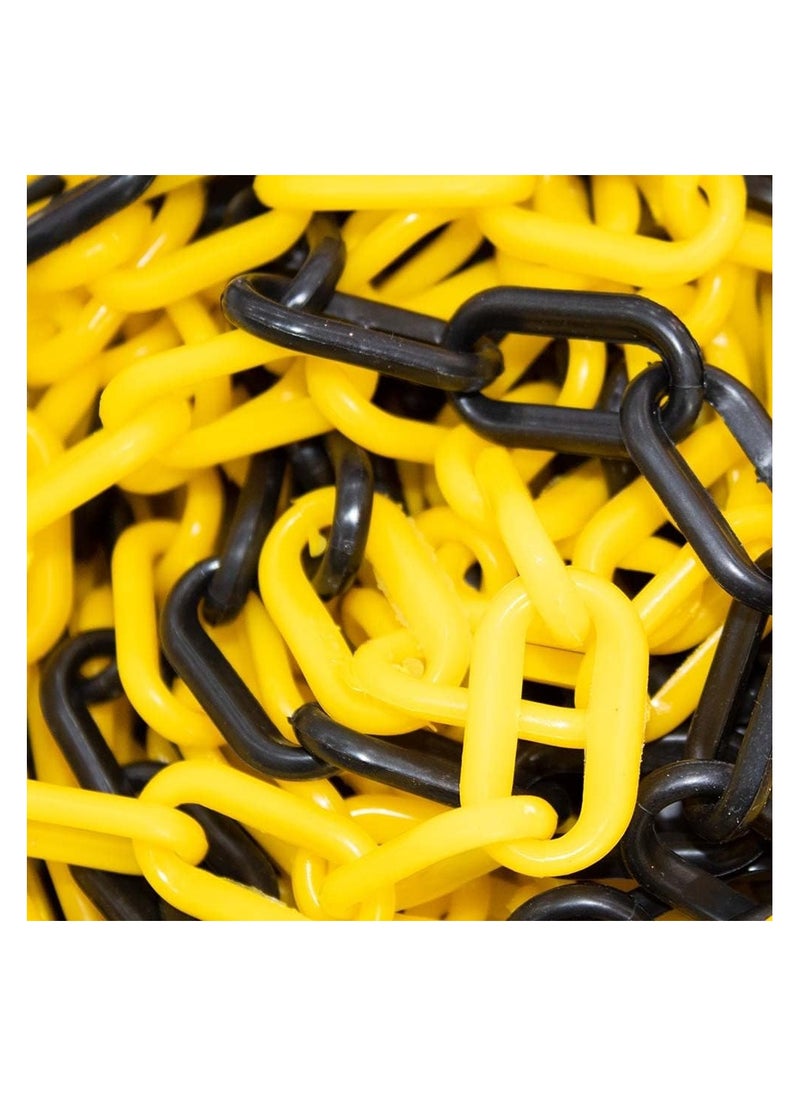 Berry 25 Meter Yellow & Black Plastic Chain Barrier, 6mm Thick | Safety Link for Crowd Control, Construction, Road Safety, Parking & Warehouse Use