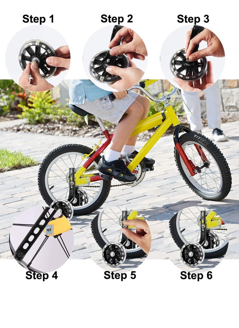 Kids Bike Training Wheels, Rear Stabilizer for 12-20 Inch Bikes, Silent Flashing Wheels for Boys and Girls, Complete Mounting Kit (1 Set, Black)