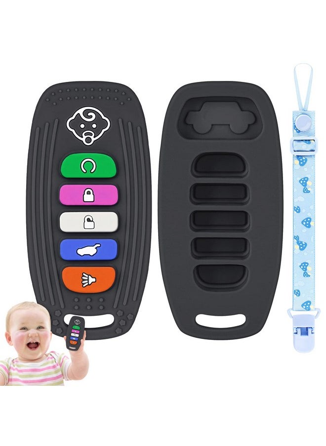 NPET Teething Toys for Babies 6-12 Months, Car Remote Control Teether for Baby Sore Gums Relief Baby Toys 3-6 Months, Anti-Drop Soft Silicone Baby Teething Toys BPA Free Toddler Girl Boy Toys (Black)