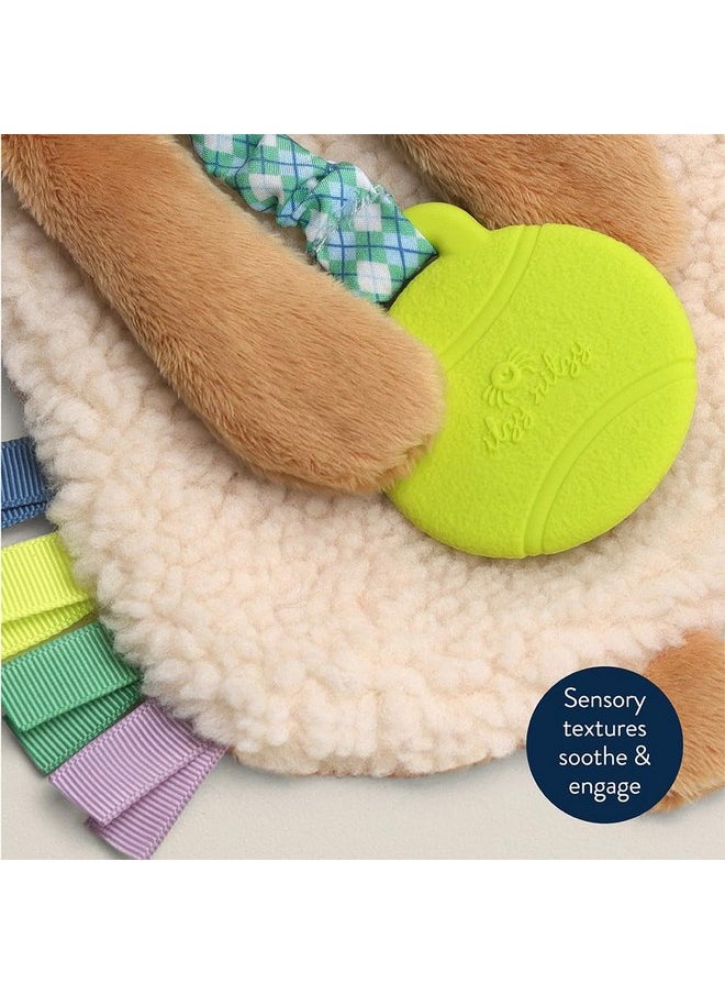 Itzy Ritzy - Itzy Lovey Including Teether - Baby Lovey with Teether, Textured Ribbons & Dangle Arms - Features Crinkle Sound, Sherpa Fabric and Minky Plush (Puppy)