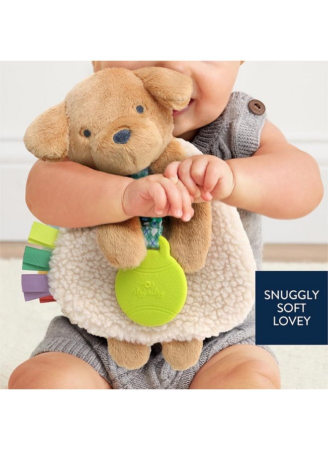 Itzy Ritzy - Itzy Lovey Including Teether - Baby Lovey with Teether, Textured Ribbons & Dangle Arms - Features Crinkle Sound, Sherpa Fabric and Minky Plush (Puppy)