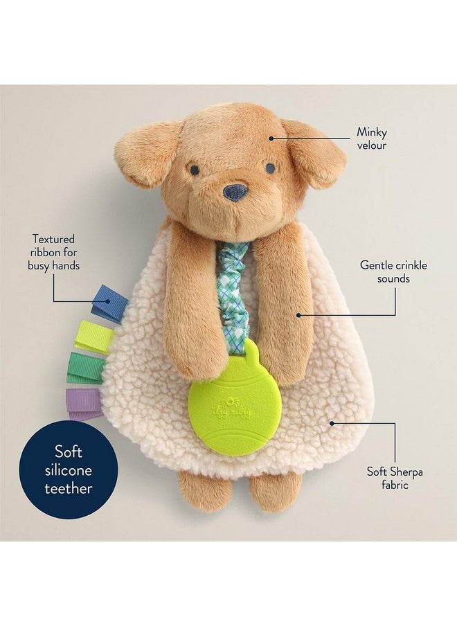 Itzy Ritzy - Itzy Lovey Including Teether - Baby Lovey with Teether, Textured Ribbons & Dangle Arms - Features Crinkle Sound, Sherpa Fabric and Minky Plush (Puppy)