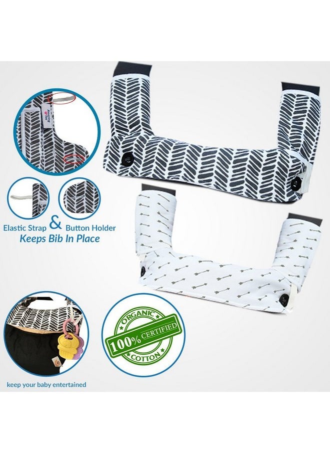 Drool and Teething Pad Reversible Organic Cotton 3-Piece Set Compatible with Ergobaby Four Position 360 Baby Carrier (Grey and White Arrows) [Patent Pending]