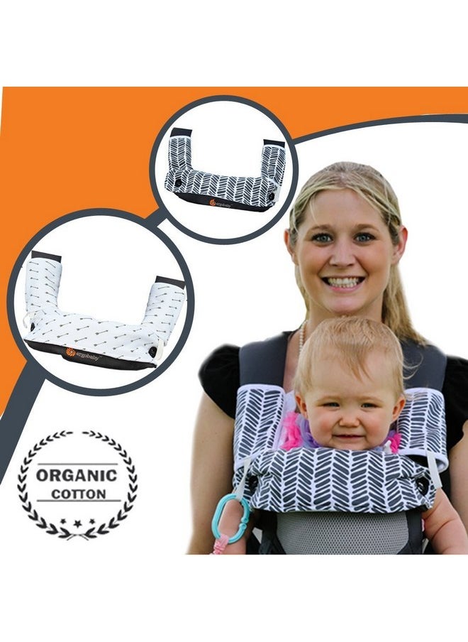 Drool and Teething Pad Reversible Organic Cotton 3-Piece Set Compatible with Ergobaby Four Position 360 Baby Carrier (Grey and White Arrows) [Patent Pending]