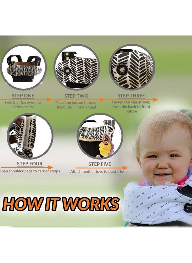 Drool and Teething Pad Reversible Organic Cotton 3-Piece Set Compatible with Ergobaby Four Position 360 Baby Carrier (Grey and White Arrows) [Patent Pending]