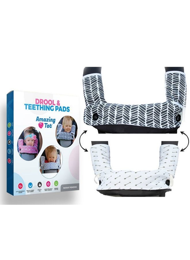 Drool and Teething Pad Reversible Organic Cotton 3-Piece Set Compatible with Ergobaby Four Position 360 Baby Carrier (Grey and White Arrows) [Patent Pending]