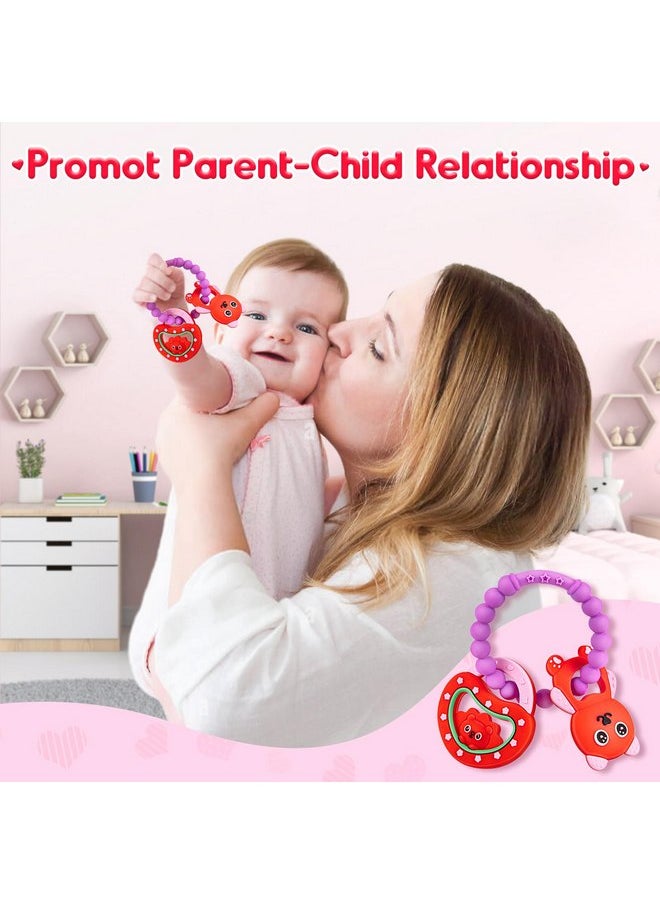 NPET Baby Valentines Teething Toy, Cute Bear & Red Heart Teeting Ring Infant Baby Teething, Sore Gums Relief Infant Toys Valentines Birthday Chocking-Prove Design Baby Teething Chew Toys Bpa-Free