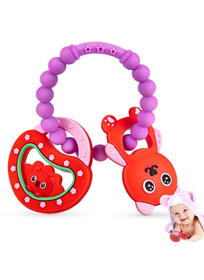 NPET Baby Valentines Teething Toy, Cute Bear & Red Heart Teeting Ring Infant Baby Teething, Sore Gums Relief Infant Toys Valentines Birthday Chocking-Prove Design Baby Teething Chew Toys Bpa-Free