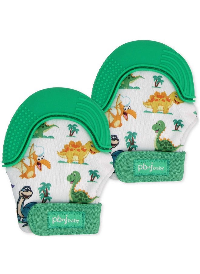 PBnJ baby Silicone Infant Teething Mitten Teether Glove Mitt Toy - Dinosaur 2pk