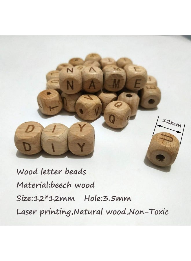 52pcs Square Wood Alphabet Beads 12MM Natural Beech Wooden Letter Beads for Jewelry Toys Making DIY Necklace (52pcs Wooden Letter Beads)