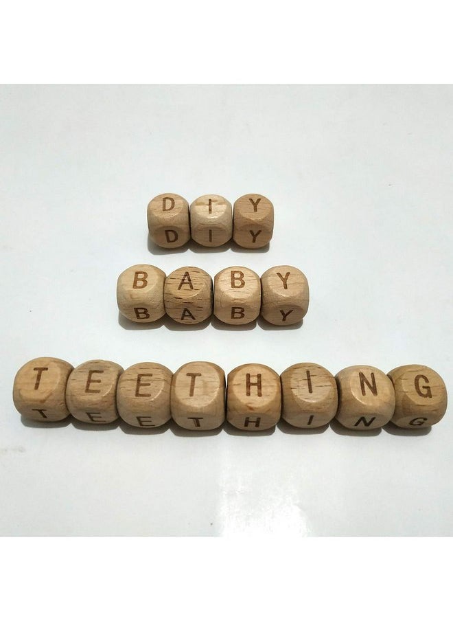52pcs Square Wood Alphabet Beads 12MM Natural Beech Wooden Letter Beads for Jewelry Toys Making DIY Necklace (52pcs Wooden Letter Beads)