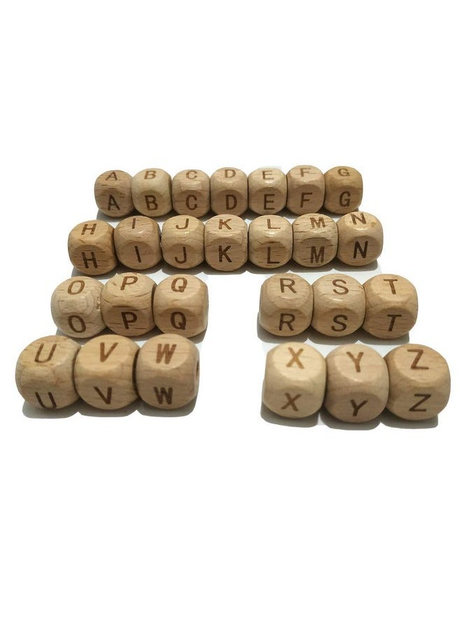 52pcs Square Wood Alphabet Beads 12MM Natural Beech Wooden Letter Beads for Jewelry Toys Making DIY Necklace (52pcs Wooden Letter Beads)