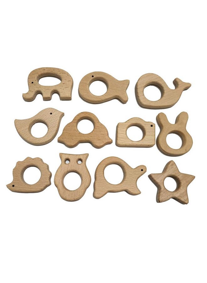 Nature Baby Teething Toys 11pc Wooden Teether Montessori Toys Wood Teether Rings Organic Infant Teether Handmade Pendant Set Shower Gift (Type 1)