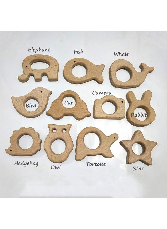 Nature Baby Teething Toys 11pc Wooden Teether Montessori Toys Wood Teether Rings Organic Infant Teether Handmade Pendant Set Shower Gift (Type 1)